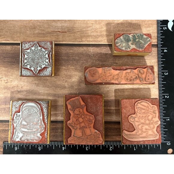VINTAGE LOT OF 6 ARTISTIC IMPRESSIONS HOLIDAY WOOD MOUNT RUBBER STAMP WINDHAM NH - Picture 3 of 7